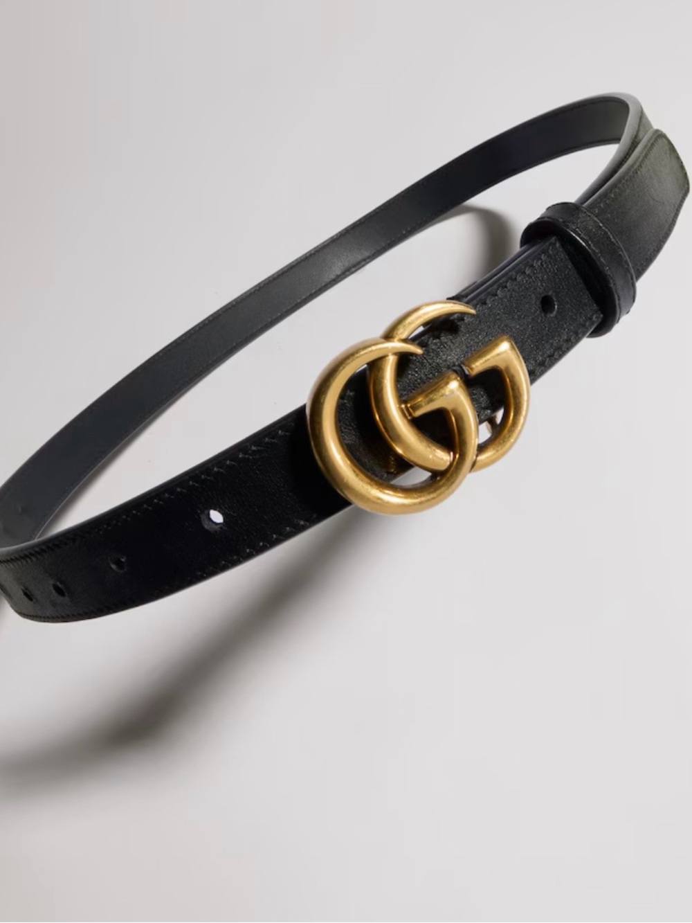 Gucci Black Leather Belt with Double G Gold Buckle